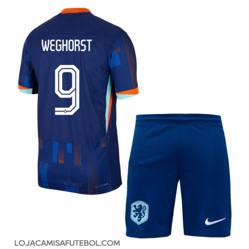 Camisa de Futebol Holanda Wout Weghorst #9 Equipamento Secundário Infantil Europeu 2024 Manga Curta (+ Calças curtas)